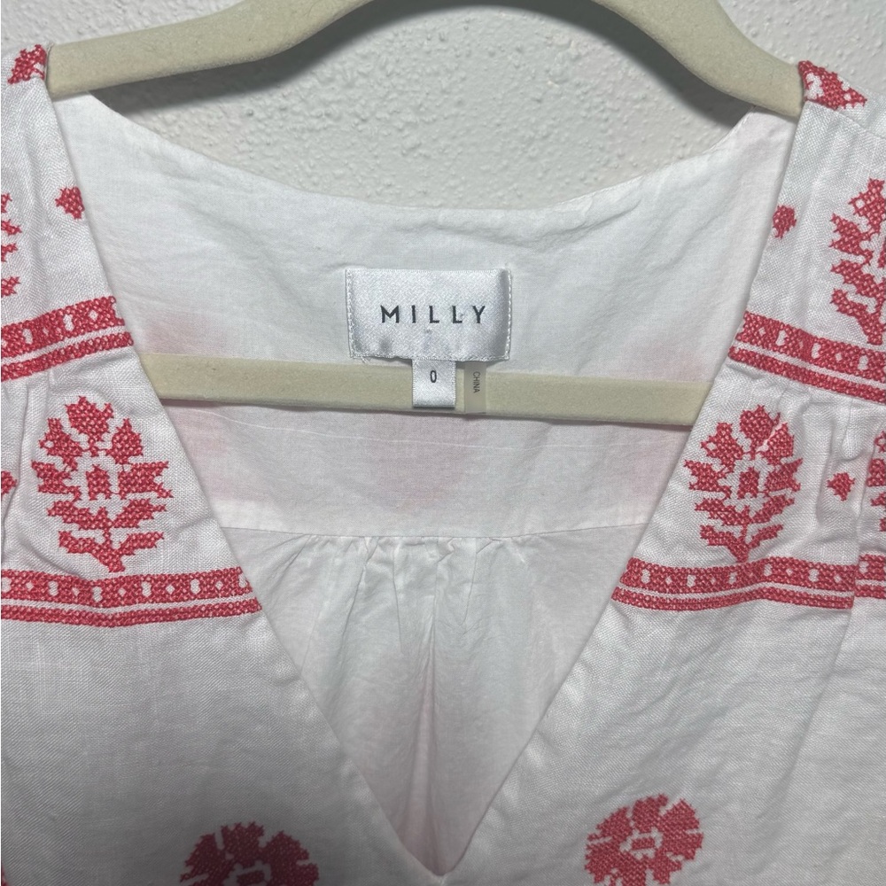 Milly Debbie Cross Stitch Embroidery Floral Linen Mini  Dress Size 0 - Picture 5 of 8